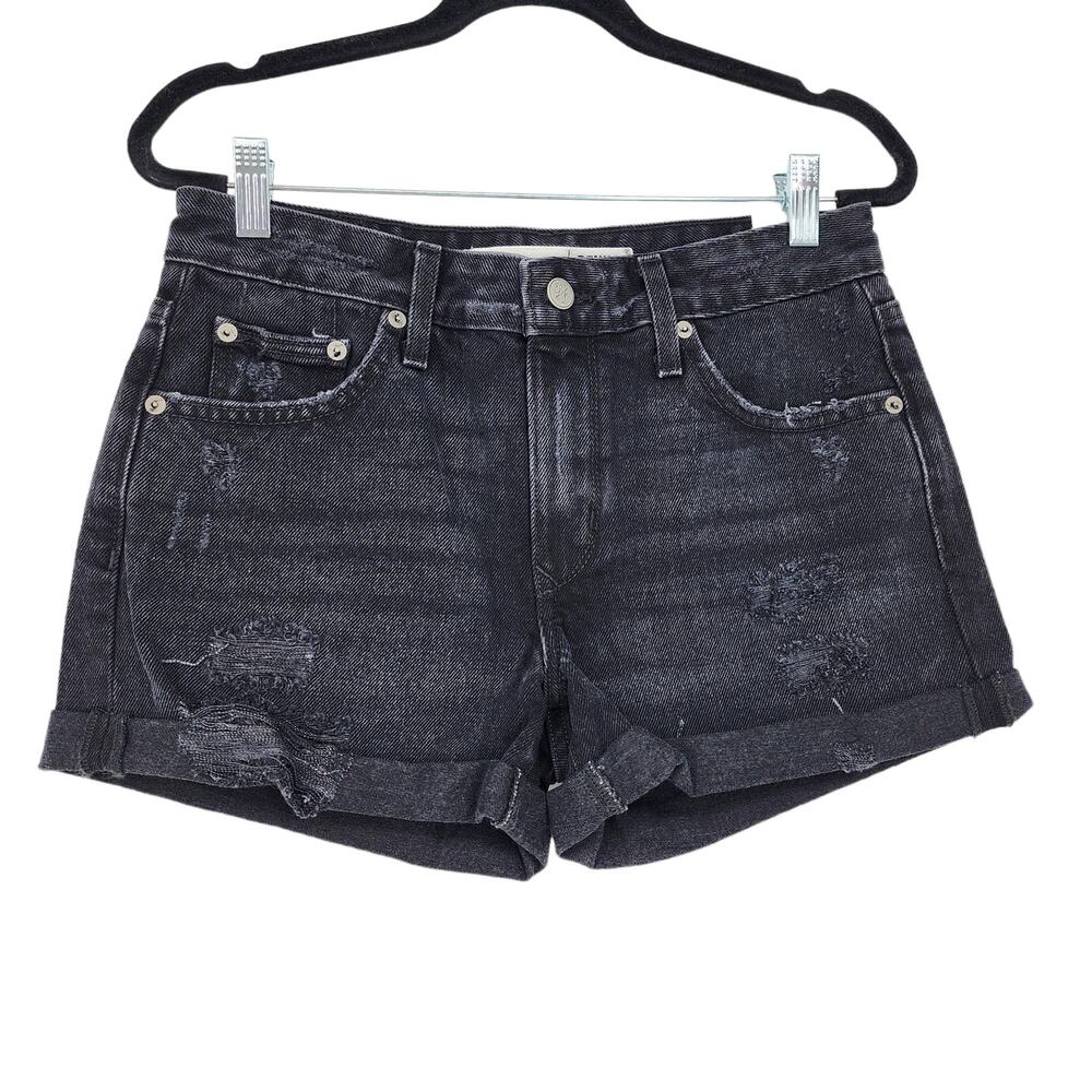 Lovers + Friends Black Wash Cotton Distressed Denim Jean Shorts Size 26